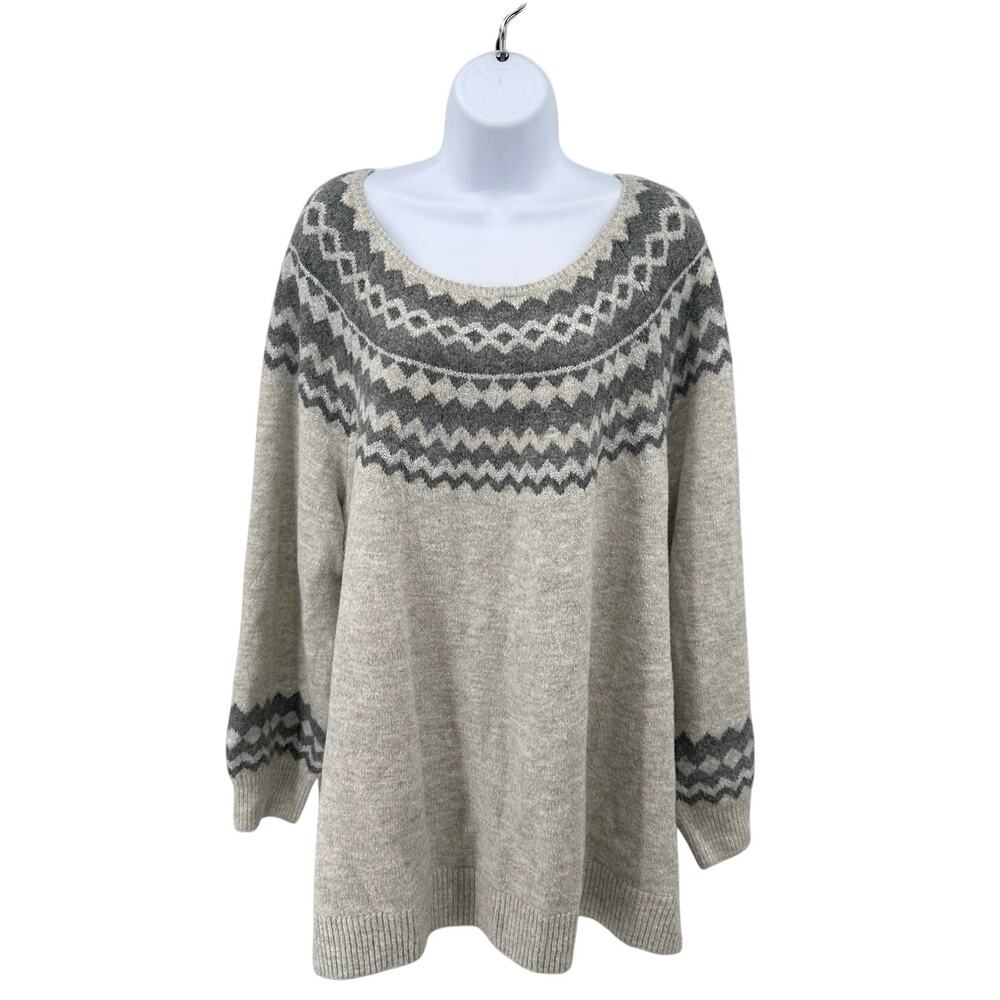 Lane Bryant Sweater Beige Gray Women 18/20 Geometric Horizontal Stripes Pullover